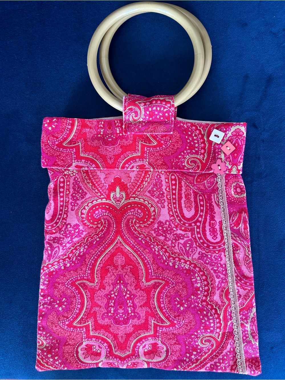 NWOT Pink Fuchsia Fabric Paisley Mini Bag with Handles
